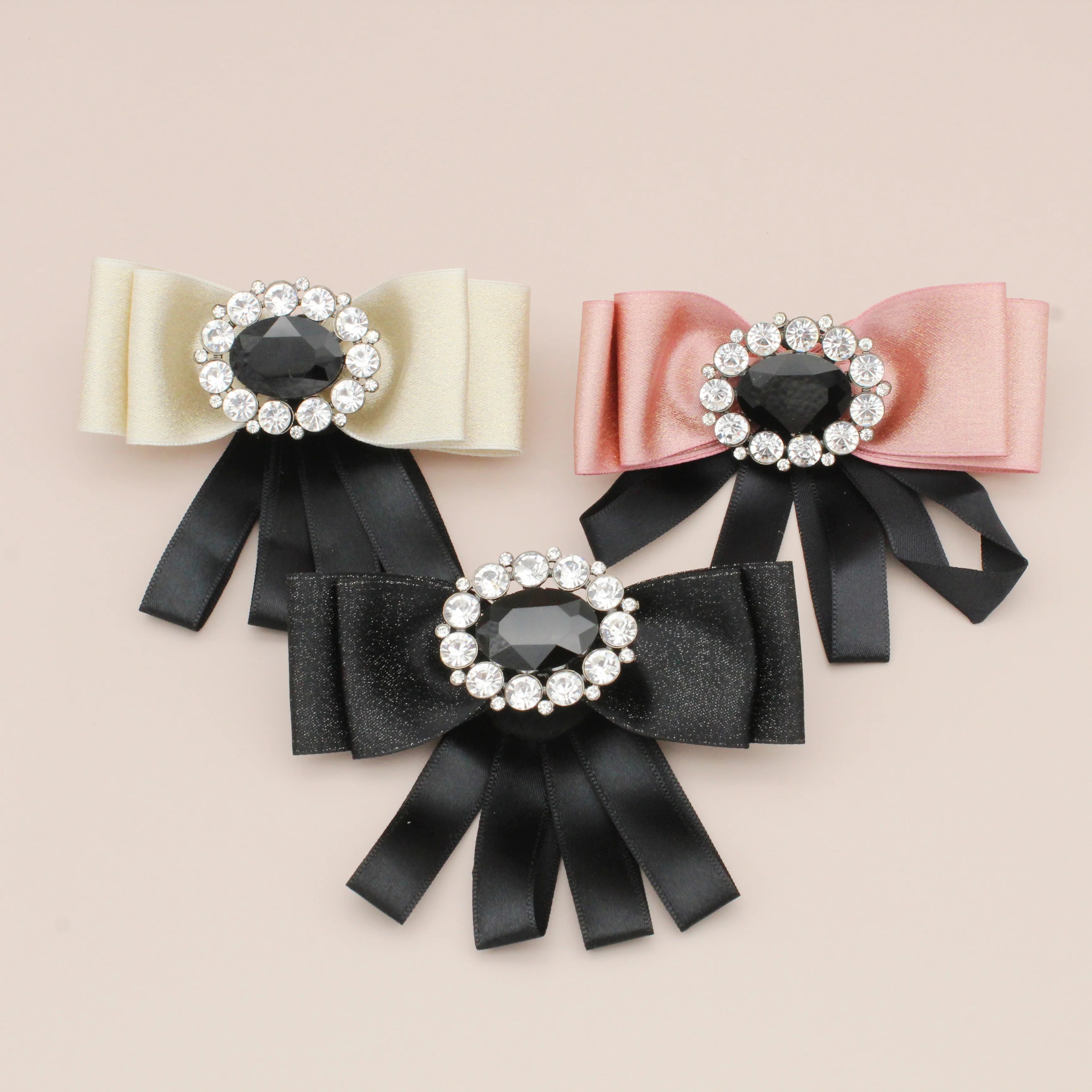 For Jachon Free Shipping Big Size Satin Flower Brooch Clear Cute Silk Ribbon Bowknot with Shiny Crystal for Neck Bow Tie or Gift