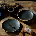 Eco-Friendly Ceramic Porcelain Black Wedding Dinner Plate with Gold Rim for Buffet Party Restaurant Use