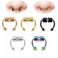 Stainless Steel No Hole False Nose Septum Jewelry With Balls and Pointed Cones Hip Hop c Shape Non Piercing Magnetic Nose Ring