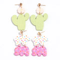 Hot Selling Trendy Women's Earrings Colorful Wavy Dots with Cartoon Elephant Flower Cactus Pendant Cute Charm for Party