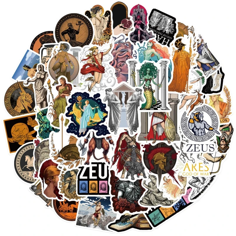 Greek Mythology 50pcs Waterproof Vinyl Decal Stickers for Teen Adult's Laptop & Water Bottle Retro Aesthetics Cartoon Style
