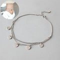 Bohemia Link Chain Round Piece Tassel Pendant Ankle Bracelets 925 Sterling Silver Charm Layered Anklets