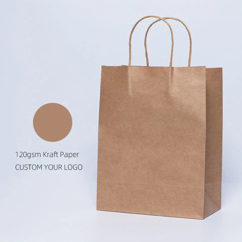 Customized Your Own Logo Printed Brown Paper Bag Wholesale  Business Takeout Shopping Kraft Bag with Handle
