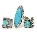 Cute Design Metal Antique Western Style Boho Ethnic Turquoise Rings for Women