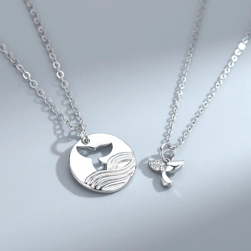 Silver Love Couple Romantic Necklace Pair of Simple Creative Dolphin Fishtail Puzzle Pendant Lover Necklace Wholesale