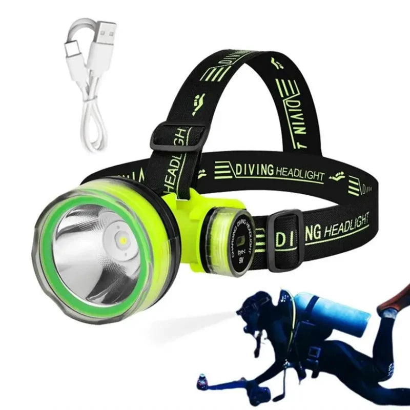 Light Usb Rechargeable for Camping Hiking Fishing1800 LumensWaterproof Xpe Led Dive Head Torch Headlight for Diving Head Lamp