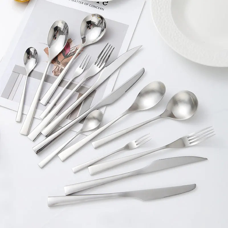 Dinnerware Sets With Flexible MOQ for Boutique Hotel Stainless Steel Silver Cutlery Set Modern Flatware for Restaurant