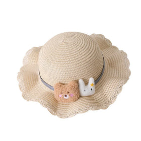 Children's Summer Princess Bucket Hat Floppy Straw Sun Shading Hat with Sun Protection for Travel and Fishing Includes Bag