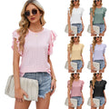 S-XXL Summer European and American New Women's Round Neck Double Ruffle Sleeve Hollow Short Sleeve T-shirt Casual Top