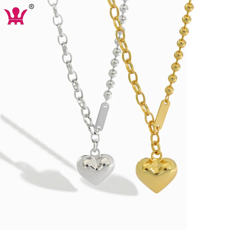 Personalized Heart Polished Charm Pendant Necklace  for Women for Girlfriend Sterling Silver 925 Necklace 19 Inch