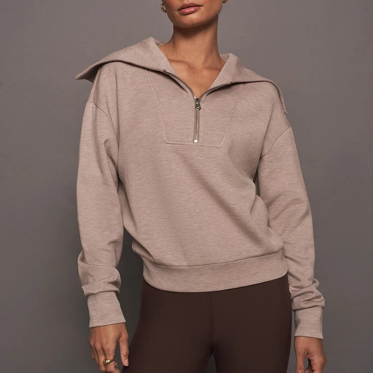 New Arrival Embroidery French Terry 100% Cotton Long Sleeve 280 GSM Pullover 1/4 Zipper Women's Sweatshirts