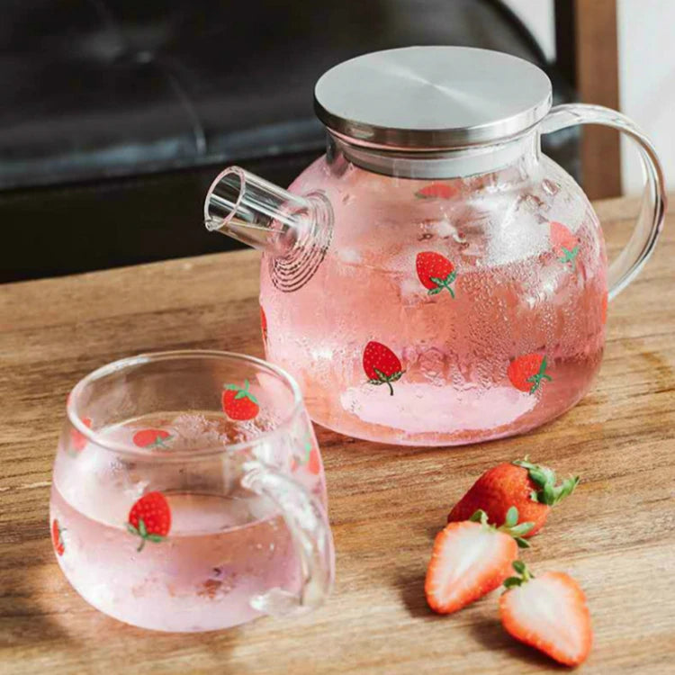 1L/1.8L Modern Larger Strawberries PHousehold Office Drinkware Glass Teapot Set