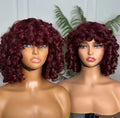 200% 14inch Water Wave Bangs Wigs Non-Lace 100% Human Hair Bob Wigs Brazilian Remy Human Hair Curly Fringe Wigs