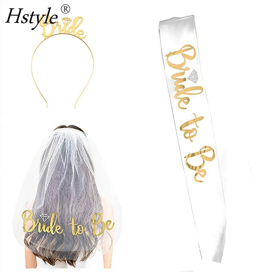 Bride to Be Set 3pcs/pack Bride to Be Sash Headband Tiara Shoulder Length Veil Bachelorette Party Supplies Bridal Shower ST961