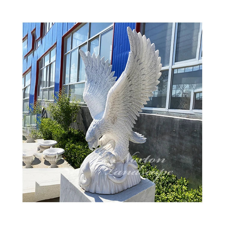 Modern Outdoor Home Garden City Park Decoration Stone Garden Product Natural Animal Sculpture White Marble Eagle Statue