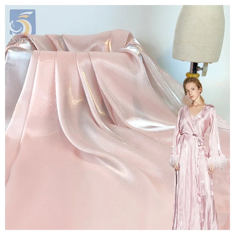 YX24 Champagne Soft Polyester Crystal Lily Satin Silk Organza Fabric Shiny Bridal Dress Fabric