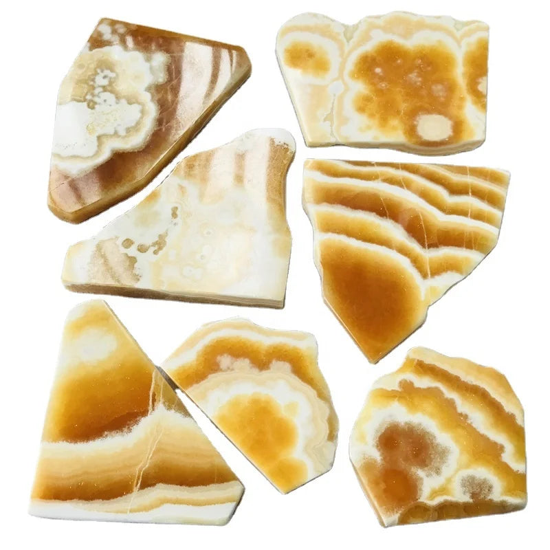 Wholesale Natural Healing Crystal Gemstone Polished Orange Calcite Slice Decoration
