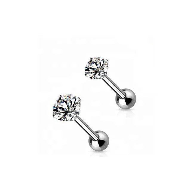 G23 Titanium Earrings with Prong CZ Cartilage Barbell Orthodox Standard Zircon Body Jewelry Factory Price for Gift
