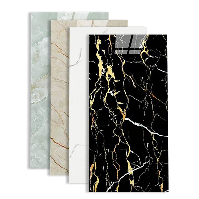 Modern Marble Pattern Back Aluminium 60*30 cm PVC & IXPE Foam Waterproof Self-Adhesive Wall Tiles for Kitchen and Bathroom Use
