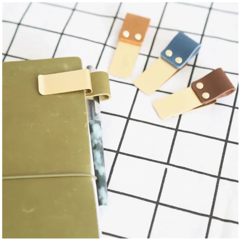 Metal Leather Pen Holder Brass Pencil Clip Vintage Dairy Notebook Bookmark Memo Clip