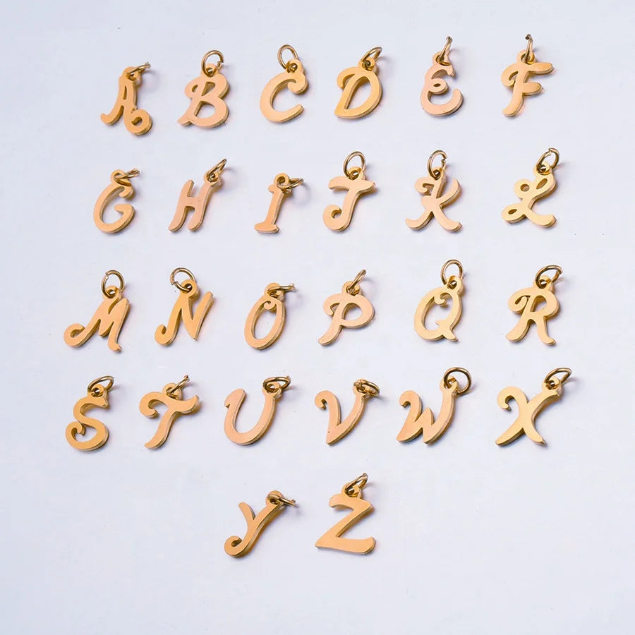 Showfay Stainless Steel Large 10.3*15mm Initial Alphabet 26 Big Letters Script Name Chain Necklace Pendant From A-Z