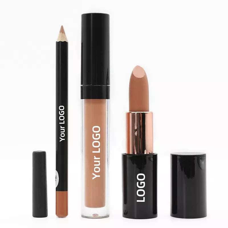 Wholesale 3PCS Mineral Makeup Lipgloss Kit Private Label Vegan Cruelty-Free Waterproof Long Lasting Matte Lipstick Set