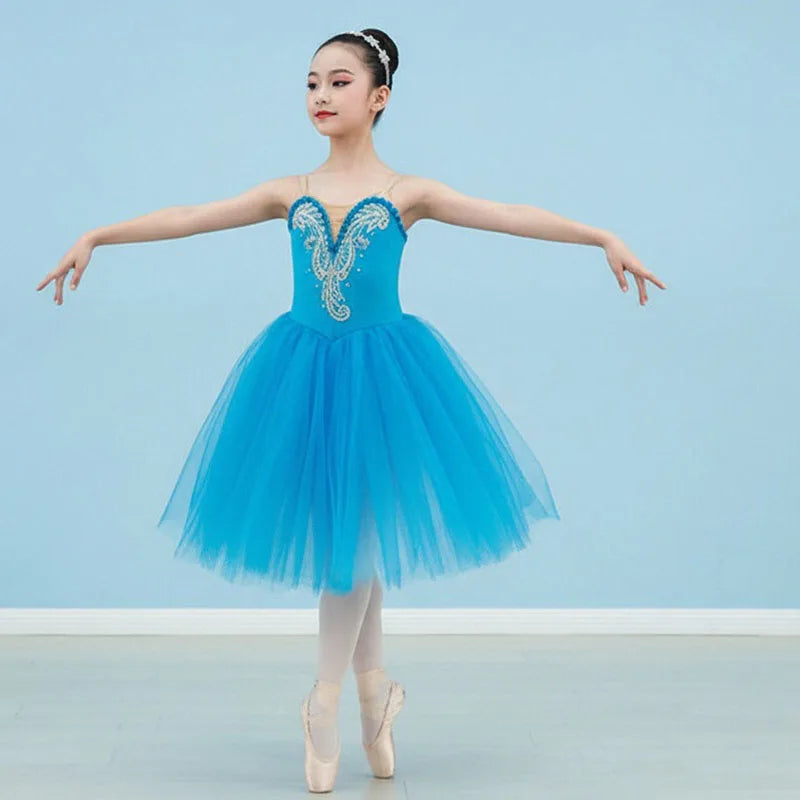 Professional Children's Performance Wear Romantic Ballet Tutu Skirt in Black Red Spain Dress for Ballet Shows