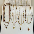 Autumn Winter Vintage Light Luxury Maillard Tiger Eye Stone Beaded Layered Necklace Versatile Choker Fashion Pendant Necklaces