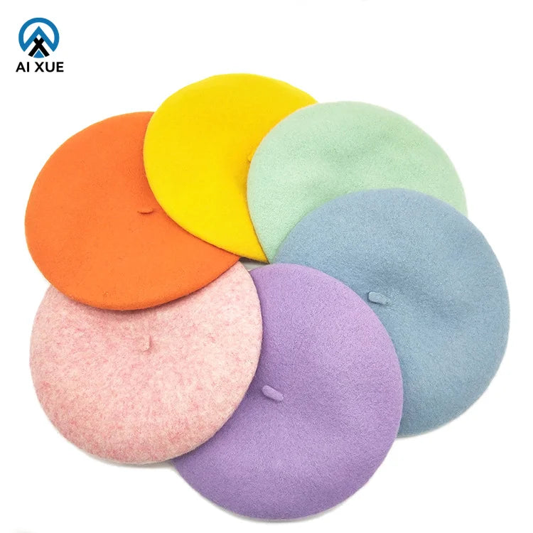 Custom Wholesale Sale New Four Seasons School 100% Wool Berets Women Fashion Multiple Colors Fashionable Casual Party Beret