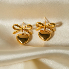 Elegant 18k Gold Stainless Steel Bow Tie Love Pendant Earrings Wholesale Fashion Jewelry for Women's Anniversaries