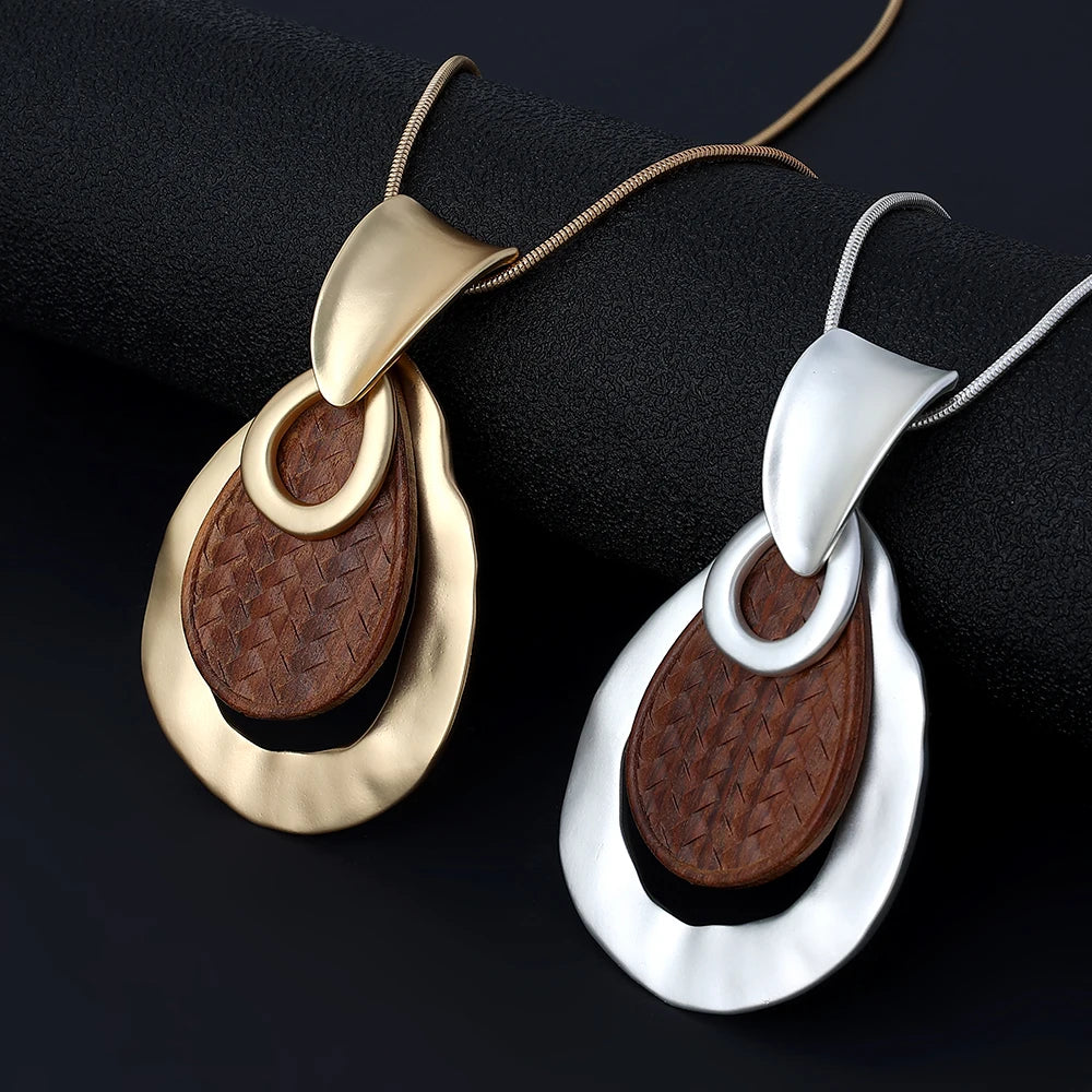 TongLing European Handmade Wood Alloy Luxury Jewelry for Women Gold Necklace Vintage Dainty Long Pendant Necklace