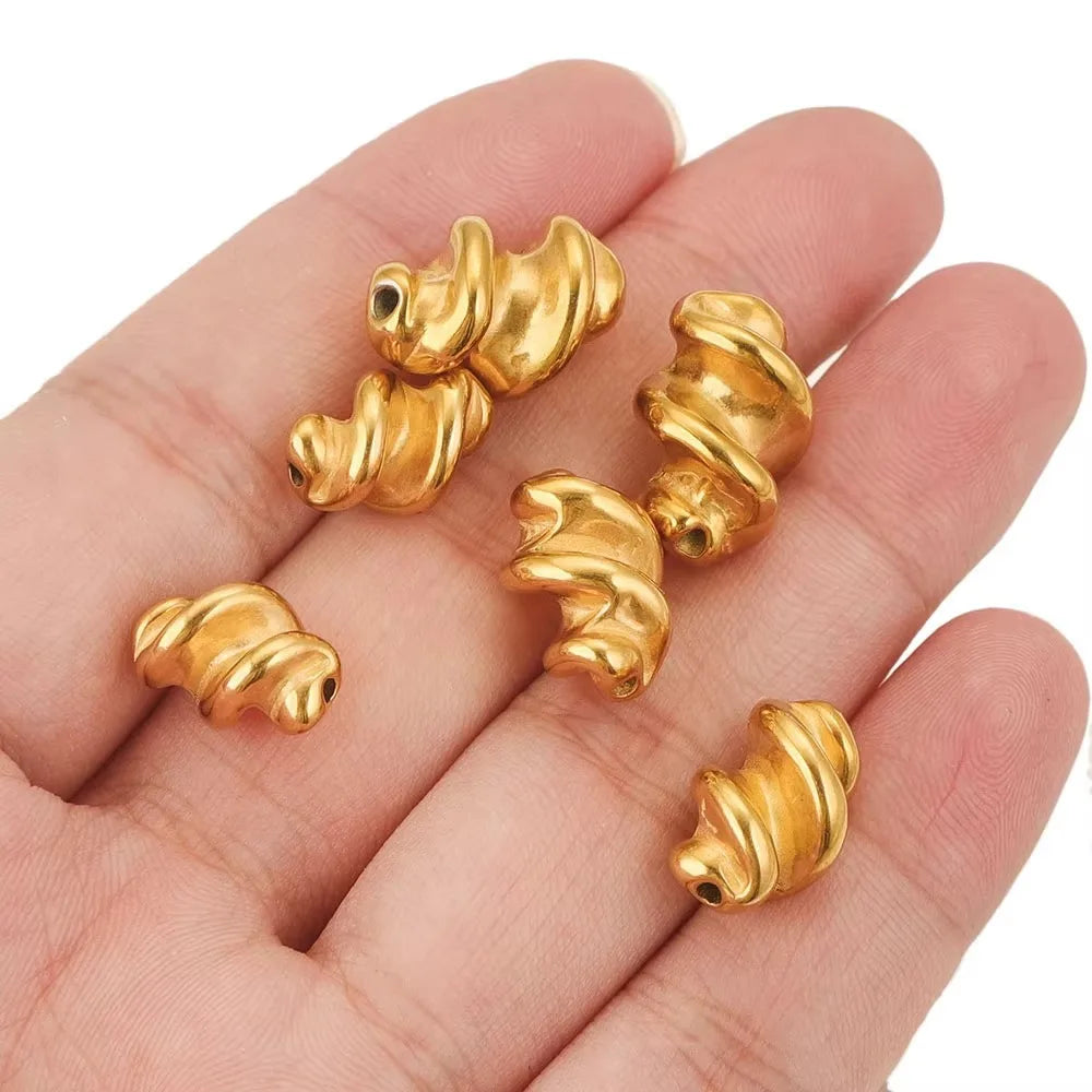 Stainless Steel Gold Plated Irregular Twist Beads Spiral Loose Spacer Beads for DIY Bracelet Necklace Needlework Jewelry Making