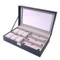 BETTER Large Black PU Leather Velvet Lining Dustproof Rectangle Watch Organizer Box with Lock for 3 Glasses and 6 Slots