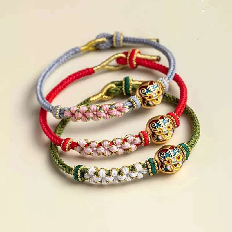 New Style Women Bracelet Lucky Tiger Peach Blossom Knot Weave Bracelets Women