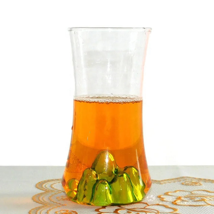 Mountain Shape Glass Cup with Leak-Proof Lid Reusable Dishwasher & Microwave Safe Modern Design for Tea Coffee Beer 350ml
