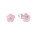 Wholesale Bulk Cute Pink Enamel Flower Stud Earrings 925 Sterling Silver Hypoallergenic Girls' Jewelry