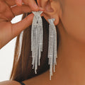 BOXUAN Luxury Super Flash Rhinestones Long Tassel Earrings Women Fashion Stud Earrings