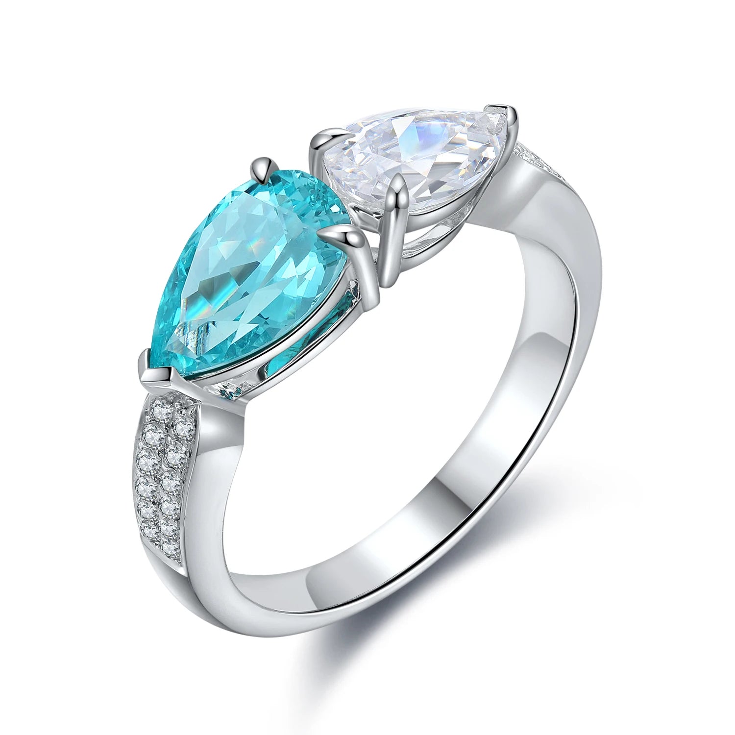 Lanphear Jewelry Exquisite Fine Jewelry 925 Sterling Silver Pear Cut Lab Grown Paraiba Gemstone Women's Ring Anniversary Party
