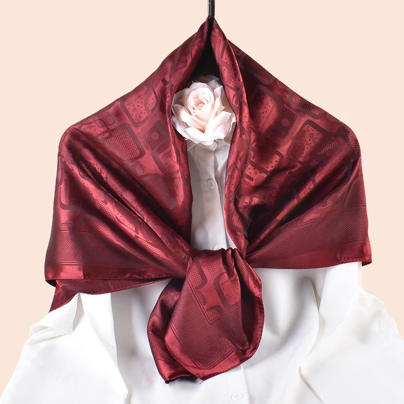 QL Wholesale Customized Fashion Jacquard Geometric Silk Satin Square Scarf Spring Wrap Headscarf Women Muslim Hijabs China