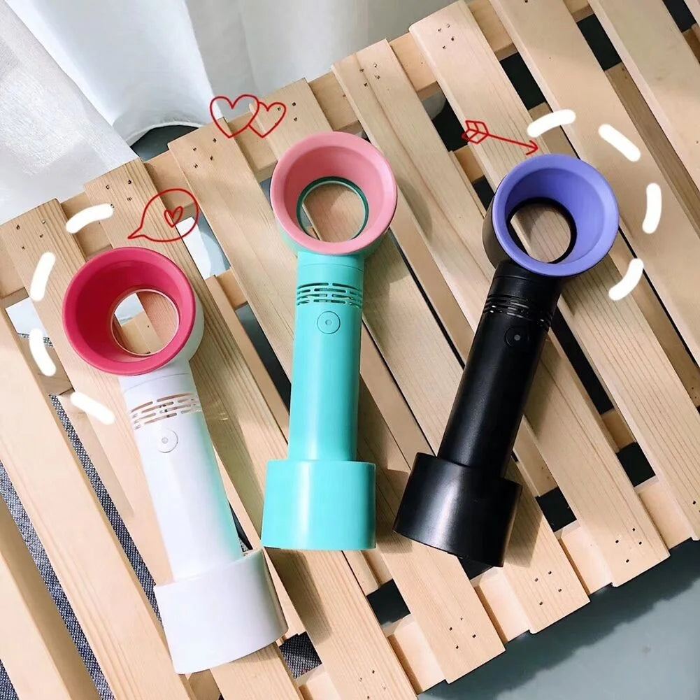Mini Portable Handheld Bladeless Fan USB Rechargeable 3 Speed Electric Summer Desktop Leafless Cooling Fan Office Outdoor