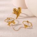 Fashion Waterproof Jewelry 18k Gold PVD Plated Stainless Steel Finger Open Cuff Ring Love Heart Stacking Linked Rings for Women