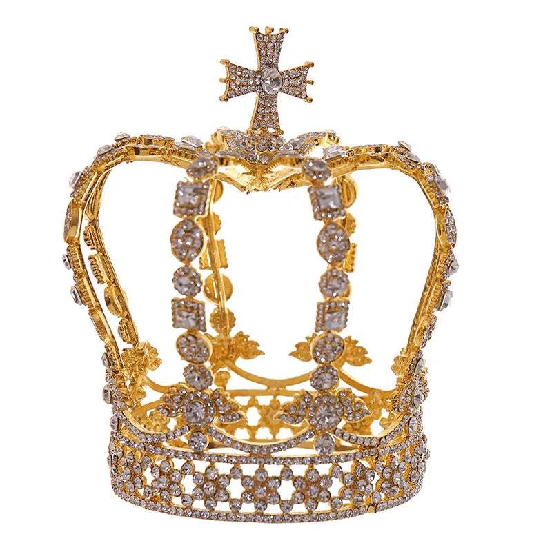 2024 Wholesale Alloy Inlaid Pearl Cross Crown for Flower Decoration/Birthday/Wedding/Indoor Decorations