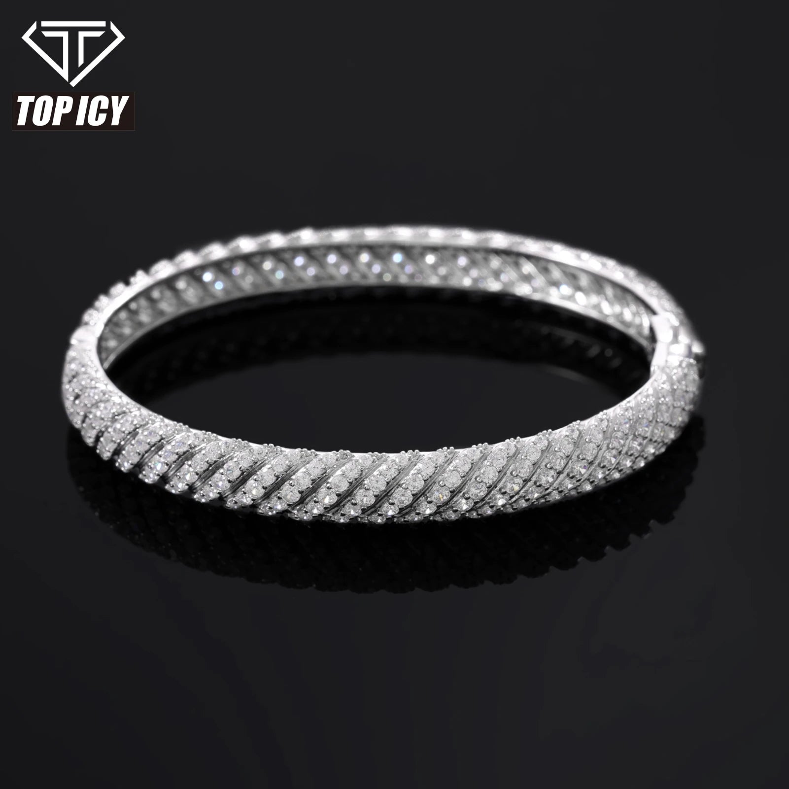 New Design 925 Sterling Silver Hip Hop Jewelry 7mm Twisted Shape VVS D Moissanite Bangle Bracelet for Men Gift Wedding