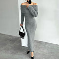 Wholesale Custom Off-the-Shoulder Ribbed Knit Maxi Dress Women's Long Sleeve Bodycon Sweater Dress