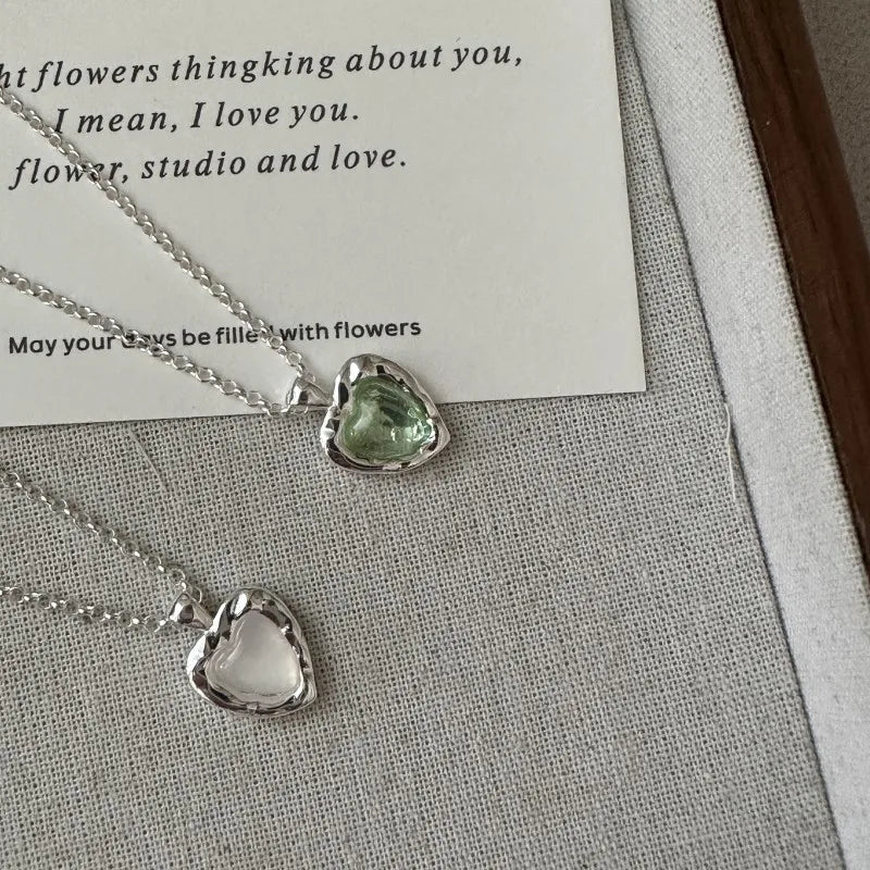 INS Fashion Link Chain 925 Sterling Silver Texture Heart Shape Pendant Necklaces for Women Gifts Jewelry