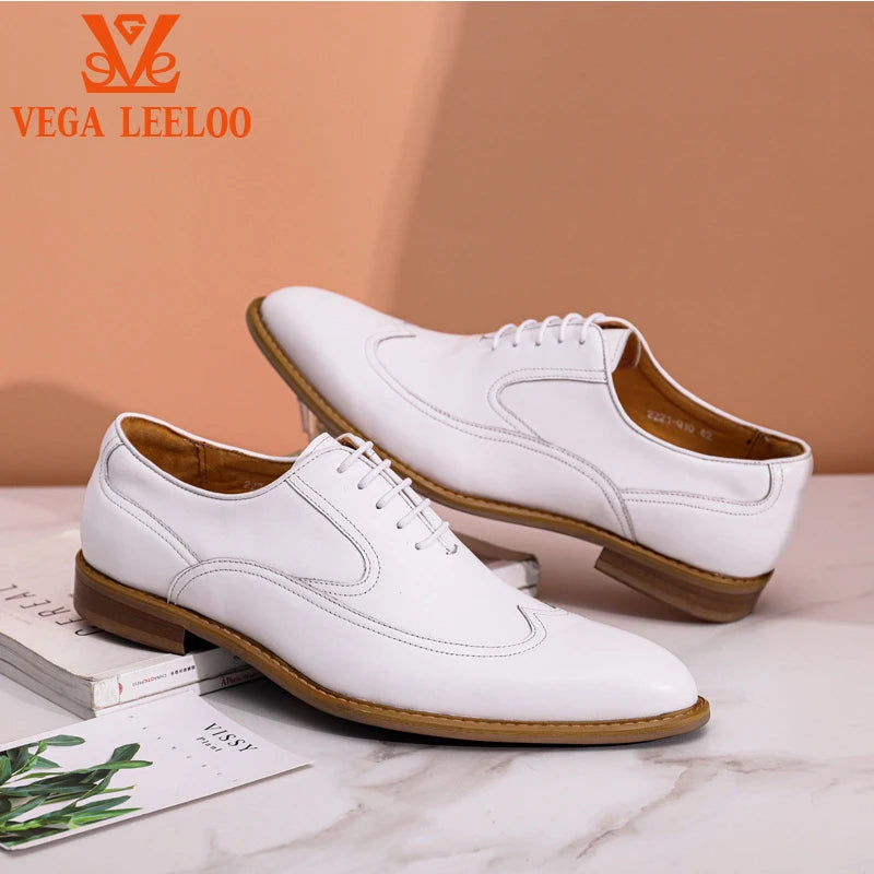 High Quality Luxury Brand 2024 New Arrival Fashion White Color Wedding Formal Dress Full Grain Leather Brogue Oxford Shoes