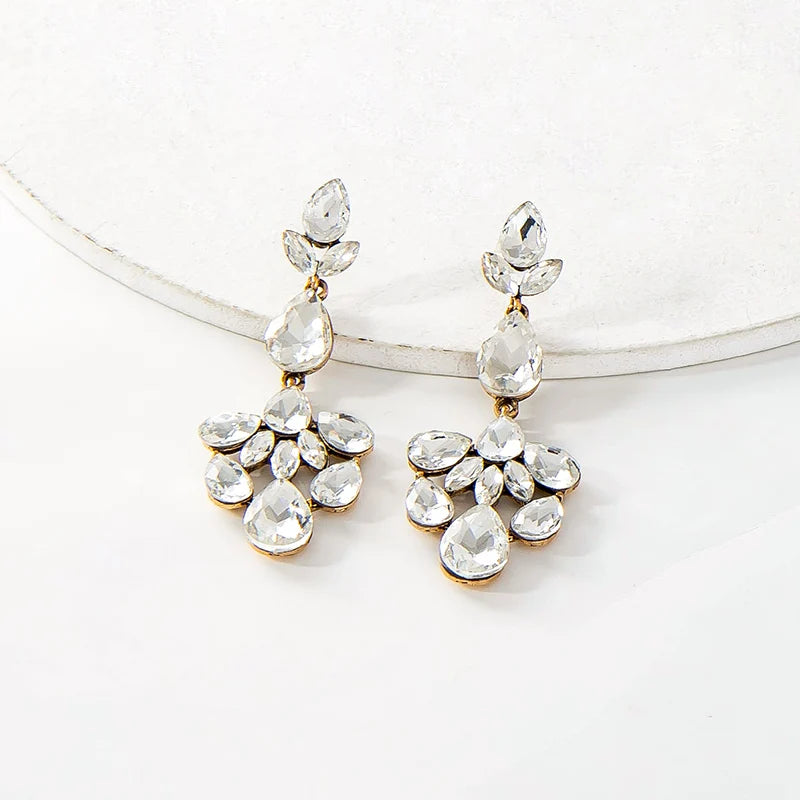 Stylish Multi Layer Alloy Diamond Geometric Stud Earrings Colorful Shiny Rhinestone Crystal Ethnic Earrings for Lady