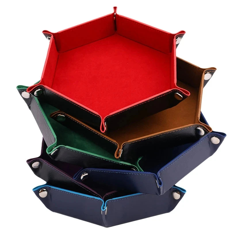 Custom Logo Multi-Color PU Leather Velvet Folding Hexagon Dice Tray Table Games Storage Solution Sports Entertainment Product