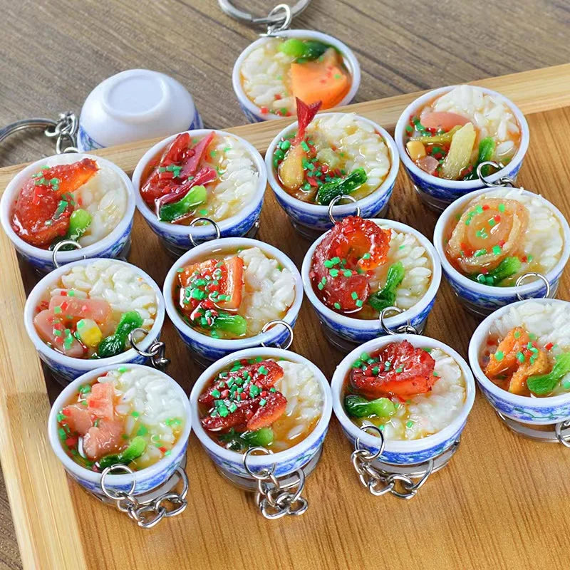 PVC Simulation Food Cover Rice Model Key Chain Bag Decoration Simulation Food Pendant