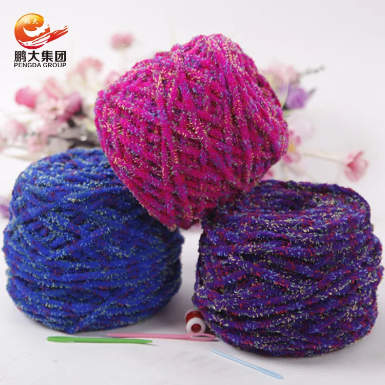 Colorful Coral Wheatgrass Strip Soft Coarse Knitting Polyester Chenille Velvet Yarn